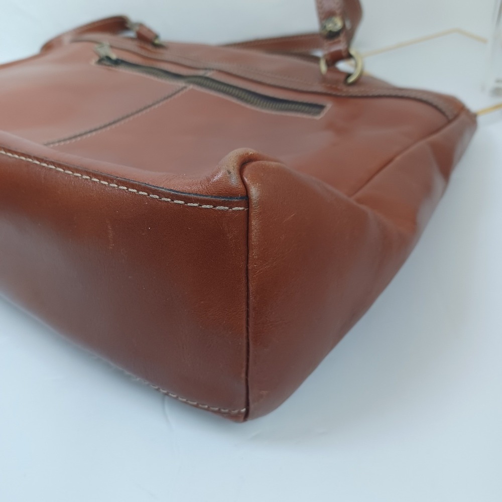 Patricia Nash Cognac Leather Tote Bag‎ Front Zip Contrast Stitching Brown - Picture 12 of 16